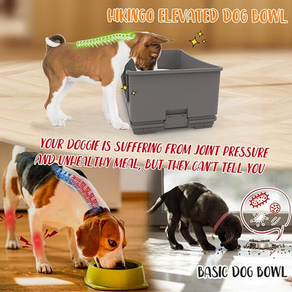 Elevated Dog Bowl Stand Set,Quiet Eating Mess Proof Raised Dog Bowls 2 Stainless Steel Food Bowls,Splash Water Collection Non-Slip Small Cat Feeding Table