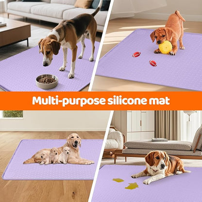 Pee Pads for Dogs, 40" x 28" Extra Large Reusable Silicone Mat, Washable Puppy Training Pads for Potty Training, Non-Slip, Leak-Proof, Indoor Floor Protection (Purple)