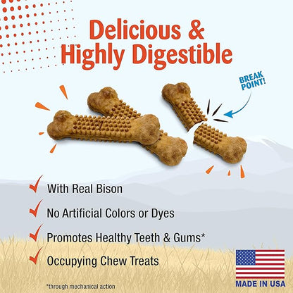 Nylabone Nubz Wild Natural Dog Chew Treats for Small Dogs, Long Lasting Dog Chew Bones Made in USA, Bison Flavor, for Dogs Up to 25 lbs. (4 Count)