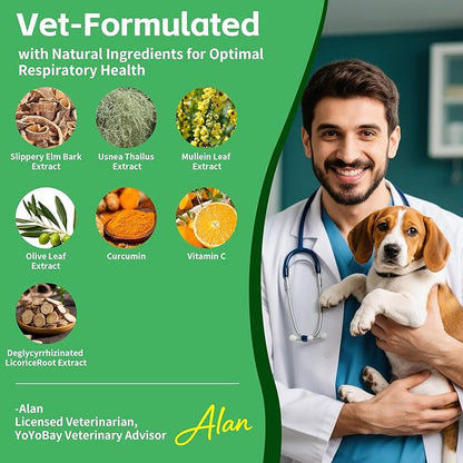 Dog Cough Treatment Liquid – Tracheal Collapse Support for Dogs – Herbal Drops with Slippery Elm, Mullein & Olive Leaf – Helps Soothe Throat, Calm Coughing & Support Breathing