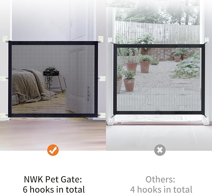 NWK Magic Dog Gate for Stairs Pet Gate for The House Providing a Safe Enclosure for Pets to Play and Rest, 6 Hooks Design (30'' X 30'')