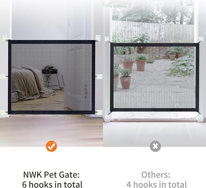 NWK Magic Dog Gate for Stairs Pet Gate for The House Providing a Safe Enclosure for Pets to Play and Rest, 6 Hooks Design (30'' X 30'')