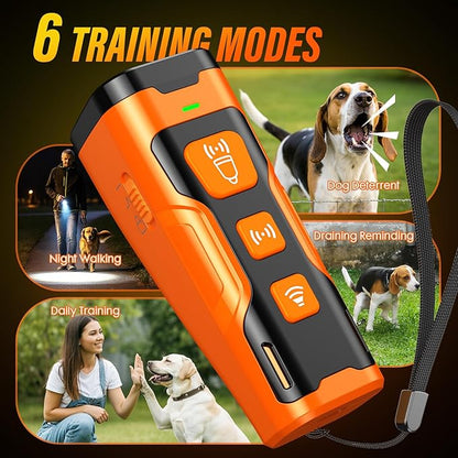 Dog Bark Deterrent Device, 3X Ultrasonic Anti Barking, 6 Training Modes 23 FT Range Barks No More Indoors Outdoors Behavior Correct Safe & Humane Rechargeable Compact Bark Control for Dogs