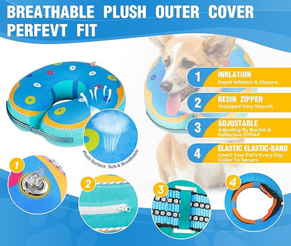 Inflatable Reflective Dog Cone Collar Alternative After Surgery,Dog Neck Donut,Recovery Soft Protective E Collar,Adjustable,for Small Medium and Large Dog Cats (Blue, XL)