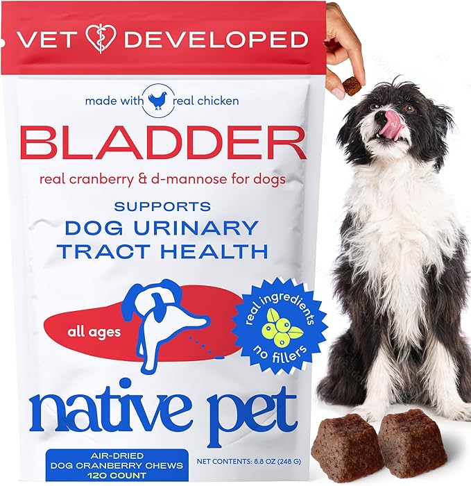 Native Pet Dog UTI Treatment - Cranberry Supplement for Dogs - Supports Normal Bladder Function, Urinary Tract & Kidney Health - Real Cranberry Extract, D-Mannose & Probiotics - Air-Dried - 120 Chews