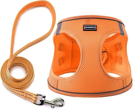 Dog Harness with Leash Set, No Pull Adjustable Reflective Step-in Puppy Pet Vest Harnesses for Small Medium Large Dogs and Cats,Orange S