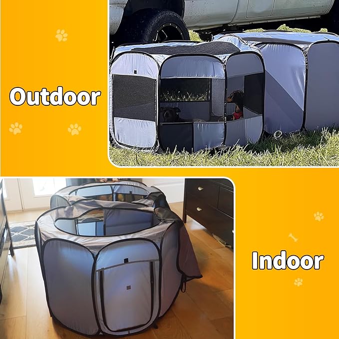 EighteenTek® XLarge 2-in-1 Pop up Dog Playpen, Assembly-Free, with Leakproof Pet Pee Pads,Portable Foldable Cat Tent Enclosure Indoor Outdoors Puppy Kittens Small Animals Crates (M, 72" Lx36 Wx24 H)