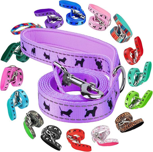 EcoBark Dog Leash - Soft & Reflective Comfort Leashes with Padded Handle - Soft, Strong, & Durable for Small, Medium or Large Dogs (Lavender)