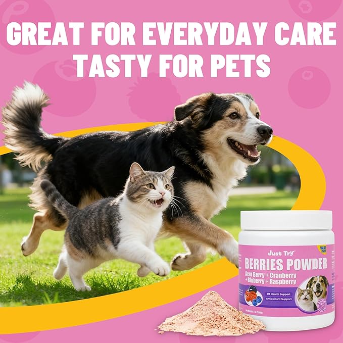 Just Try Berries Powder Dog Cranberry Supplement Urinary Tract for Dogs UTI Cat UTI Remedy Cat Supplements - 7 OZ