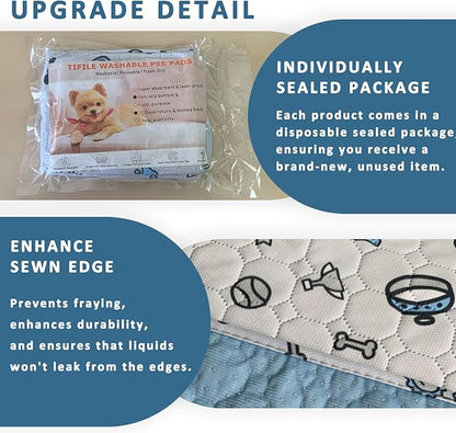 Washable Pee Pads for Dogs, 2 Pack Reusable Puppy Pads, Absorbent Whelping Pads with Bone Print, Non-Slip Waterproof Pet Training Pads for Couch, Crate, Potty Training - 34x36in