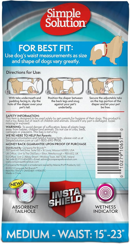 Simple Solution Disposable Dog Diapers, Female Dog Diapers, Puppy Potty Training, Incontinence and Heat Cycle Protection, Medium Diapers for Dogs, 15-23 Inch Waist, 30 Count