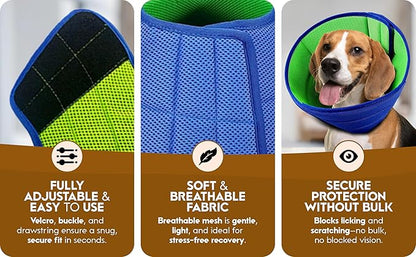 Soft Dog Cone Collar Alternative for Dogs – Adjustable Lightweight E-Collar for Recovery – Comfortable, Breathable Pet Cone to Stop Licking & Scratching After Surgery (Mesh Cloth - Blue, S (23-27cm))