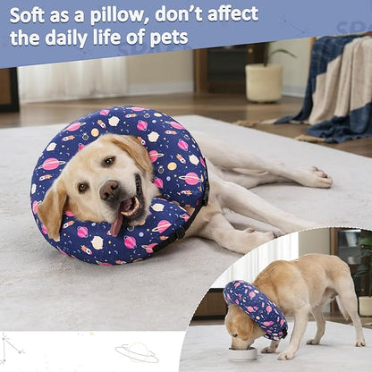 Inflatable Dog Cone Collar,Waterproof Soft Dog Donut Cone for Large Medium Small Dogs Cats, Recovery Pet E-Collar Alternatives After Surgery (Planet, Large)