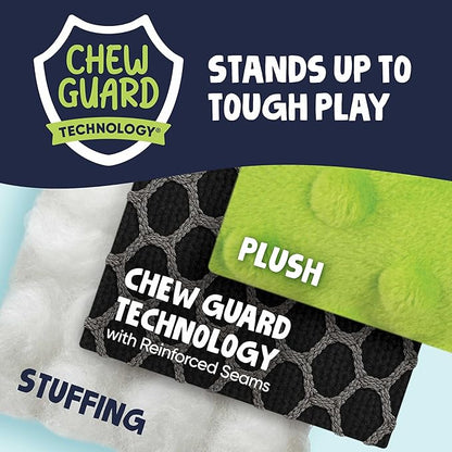 goDog Crazy Tugs Monkeys Squeaky Plush Dog Toy with Chew Guard Technology, Durable Fabric & Squeaker for Active Play, Green, Large