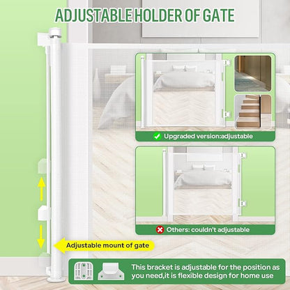 Retractable Baby Gate, Extra Wide Safety Kids or Pets Gate, 33” Tall, Extends to 71” Wide, Mesh Safety Dog Gate for Stairs, Indoor, Outdoor, Doorways, Hallways
