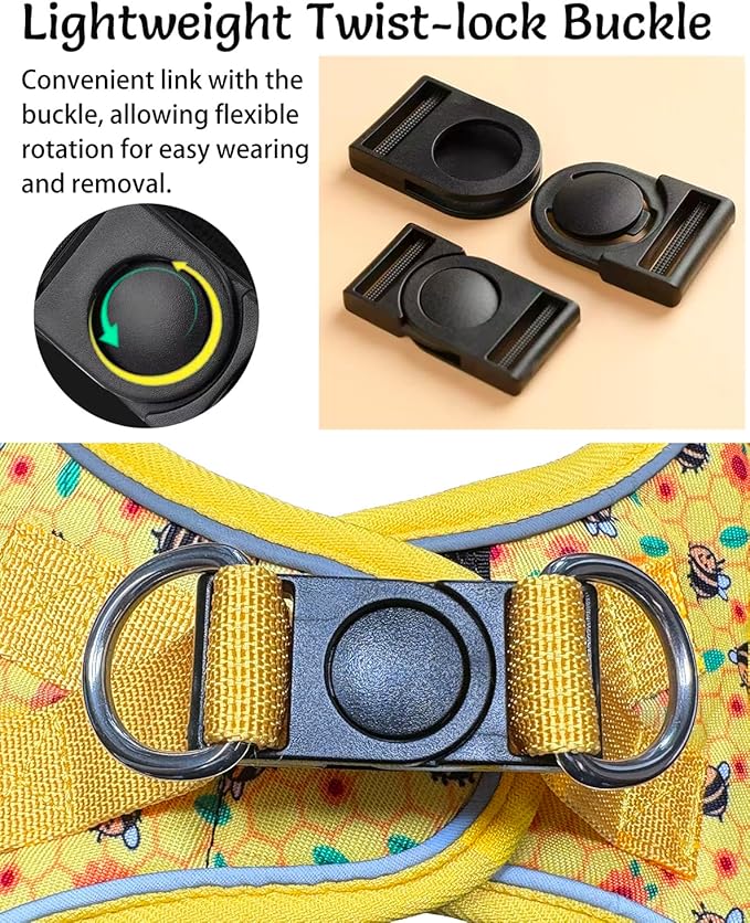 Mihqy Step in Dog Harness and Leash Set, Reflective Adjustable No Pull Dog Harness for Small Medium Dogs Puppy and Cats, Soft Padded Mesh Vest Harnesses for Girl and Boy Pets(Bee,M)