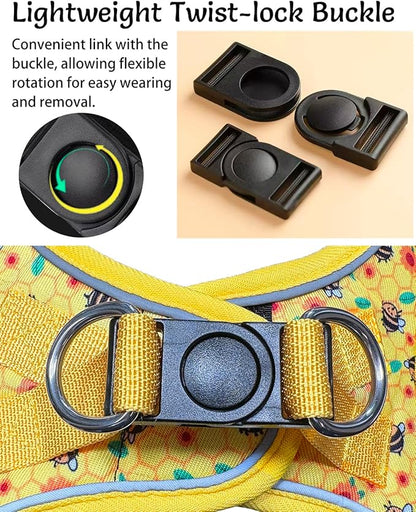 Mihqy Step in Dog Harness and Leash Set, Reflective Adjustable No Pull Dog Harness for Extra-Small/Small Dogs Puppy and Cats, Soft Padded Mesh Vest Harnesses for Girl and Boy Pets(Bee,S)