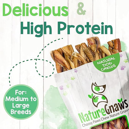 Nature Gnaws Braided Bully Sticks for Dogs 11-12" (5 Count) - Long Lasting for Aggressive Chewers and Large Dogs - Natural Beef Dog Chew Bones