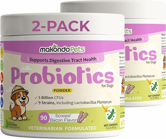 Probiotics for Dogs & Puppies–Extra Strength 9 Species, 5 Billion CFU per Scoop of Powder Digestive Enzymes for Dogs. Gut Fiber & Allergy Relief (2-Pack, 180 Scoops)
