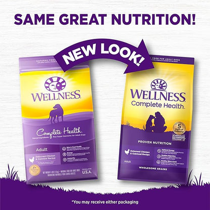 Wellness Complete Health Adult Dry Dog Food, Wholesome Grain Kibble, Natural, Chicken and Oatmeal Recipe, 26 lb Bag