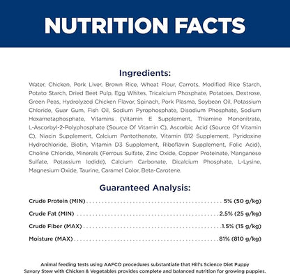 Hill's Science Diet Puppy, Puppy Premium Nutrition, Wet Dog Food, Chicken & Vegetables Stew, 12.8 oz Can, Case of 12