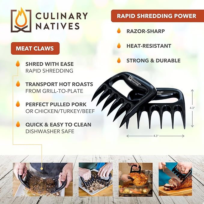 Smoker Gloves and Meat Claws | Instant-Read Thermometer, Timer & Brush | No.1 Heat Resistant Grill & Smoker Accessories Kit | BBQ Gloves & Pulled Pork Claws | Gift Set for Gas Charcoal & Pellet Grills