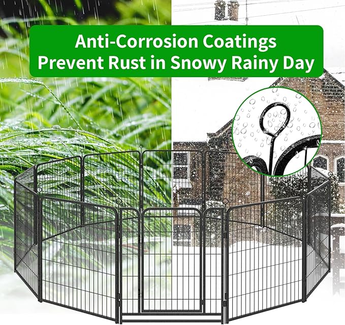 Kfvigoho Dog Playpen Outdoor Extra Wide 12 Piece Panels Heavy Duty Anti-Rust Coating-Strengthened Dog Fence 40" Height with Doors Portable for RV Camping Yard, Total 32FT, 79 Sq.ft, Snowy Black