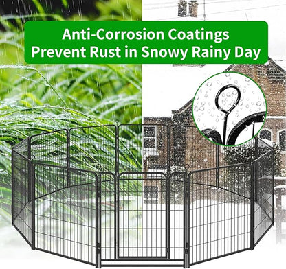Kfvigoho Dog Playpen Outdoor Extra Wide 16 Piece Panels Heavy Duty Dog Fence 40" Height Anti-Rust with Doors Portable for RV Camping Yard, Total 42FT, 140 Sq.ft, Snowy Black