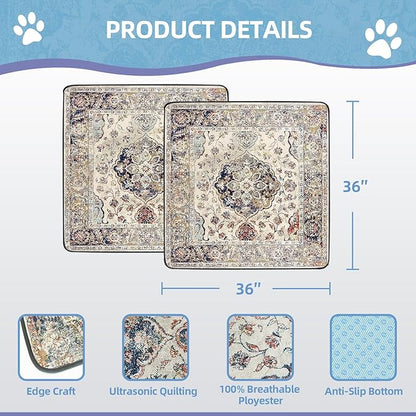 SCLOSE Washable Pee Pad for Dogs 2 Pack, 36" x 36" Reusable Puppy Pads Waterproof Dog Rugs, Super Absorbent, Leakproof, Dog Crate Pad, Playpen Mat, Whelping Pads, Vintage Medallion