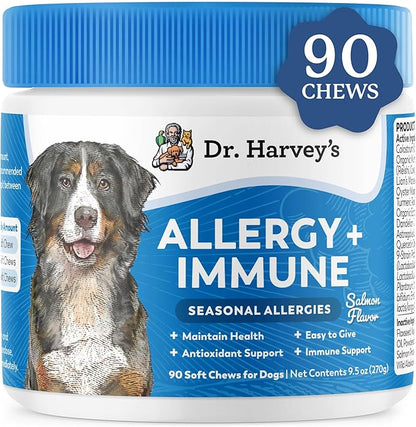 Dr. Harvey's Dog Allergy & Anti-Itch Relief Soft Chew Supplement Bites for Dogs, Daily Immune & Digestive Health Support with Functional Mushrooms, Super Herbs, Probiotics, Salmon Flavor (90 Chews)