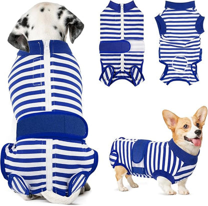 Lukovee Recovery Suit for Dogs, Zipper On Recovery Suit for Female Male Dog, Onesie Abdominal Wounds Cone E-Collar Alternative Prevent Licking Spay Recovery Suit (1BL,XL)
