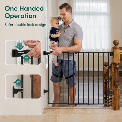 Babelio Baby Gate for Stairs, Kitchen & Doorways, No Bottom Bar| One-Handed Operation| Auto-Close| Hardware Mount (Drill Needed) Safety Dog/Pet Gate (Black - B17, 26-43" W, 28" H)