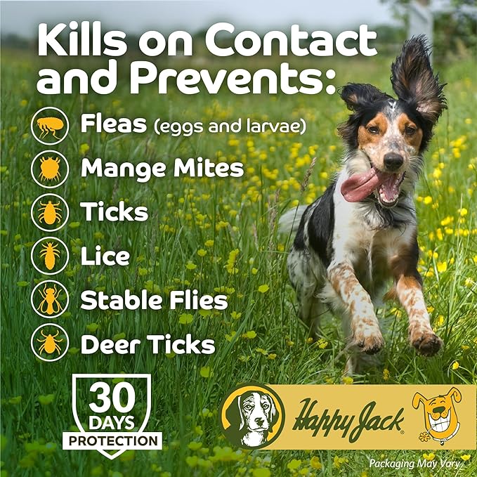 Happy Jack Kennel Dip Dog Flea and Tick Treatment & Prevention, Made in USA, Spray Yard & Home 30-Day Control, Kills Fleas, Ticks, Deer Ticks, Mange, Lice, for Puppies, Small to Large Dogs (16 oz)
