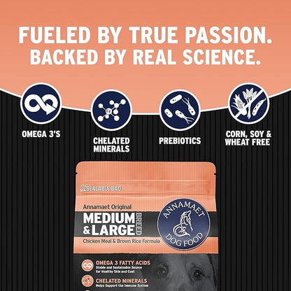 Annamaet Original Medium and Large Breed Formula Dry Dog Food, 25% Protein (Chicken & Brown Rice) - 5 lb. Bag