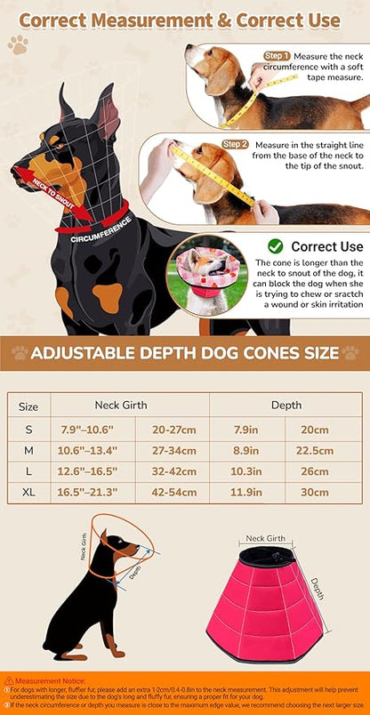 Soft Dog Cone Collar After Surgery: Adjustable Long Foldable Comfy Recovery Shame Elizabethan Stop Licking Small Medium Large Dogs (Red, M)