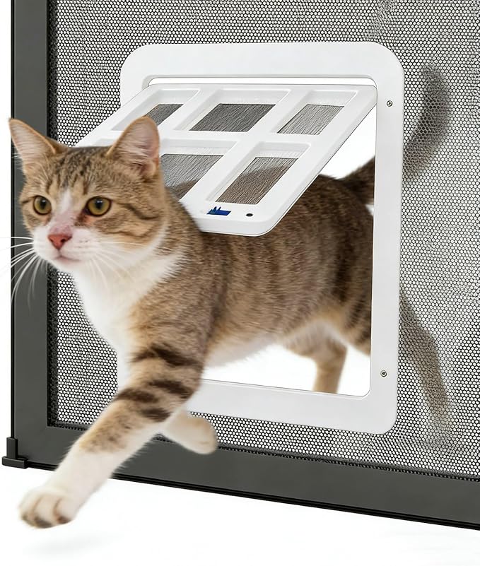 Enjoying Cat Door for Screen Doors, Passage Opening 8.3" x 10.3", Access Freely, Magnetic Swing Flap, Small Pet Door for Sliding Doors Window, Lockable, White