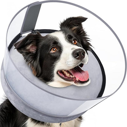 BARKLESS Dog Donut Collar, 2-in-1 Inflatable Dog Collars for After Surgery to Stop Licking Wounds, Patented Protective Donut Cone with High Shield for Small and Medium Pets (Grey, M+)