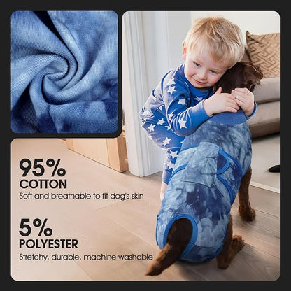 FUAMEY Recovery Suit for Dogs After Surgery,Soft Breathable Dog Bodysuit E-Collar & Cone Alternative Surgical Suit,Male Female Dog Neuter Spay Suits Anti Licking Wounds Onesie Blue Tie Dye L