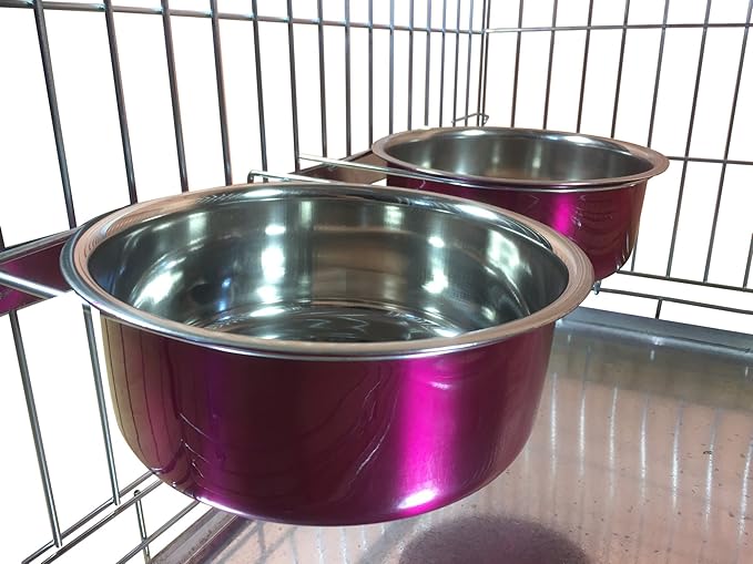 Ellie-Bo Pair of Dog Bowls for Crates, Cages or Pens and 3 Sizes (2.0Ltr Large, Pink)