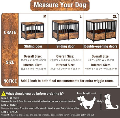 KOOPRO 32 Inch Dog Crate Furniture with Cushion for Large Medium Dogs, Wooden Heavy Duty Dog Kennel with Double Doors, Decorative Pet House Dog Cage Side End Table Indoor, Sliding Door Chew-Resistant