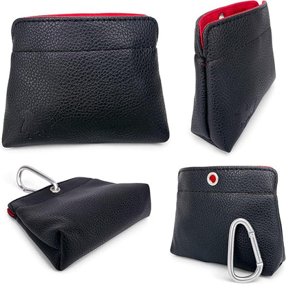 Small Dog Treat Pouch – Slim Vegan Leather Magnetic Pocket Dog Treat Bag for Walking & Training – Discreet Clip On Treat Pouch for Leash, Waistband or Pocket – Mess Free Storage (Black/Red)