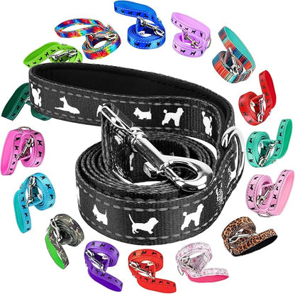EcoBark Dog Leash - Soft & Reflective Comfort Training Leashes with Padded Handle - Safe, Strong, & Durable for Small, Medium or Large Dogs (Black)