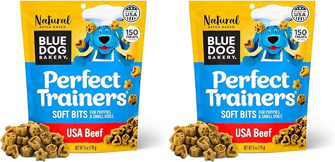 Blue Dog Bakery Perfect Trainers, Mini Dog Training Treats, Soft & Chewy Beef, Healthy Treats, All Natural Ingredients, 6 oz (Pack of 2)