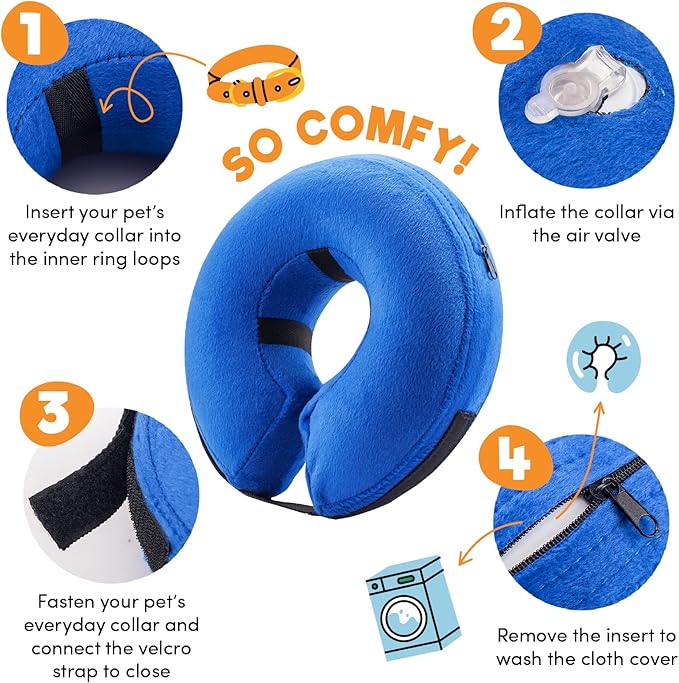 BENCMATE Inflatable Dog Cone Collar Alternative, Soft Dog Cone for Small Medium Large Dogs and Cats, Neck Recovery ECollar Donut Collar After Surgery (XXLarge, Navy Blue)