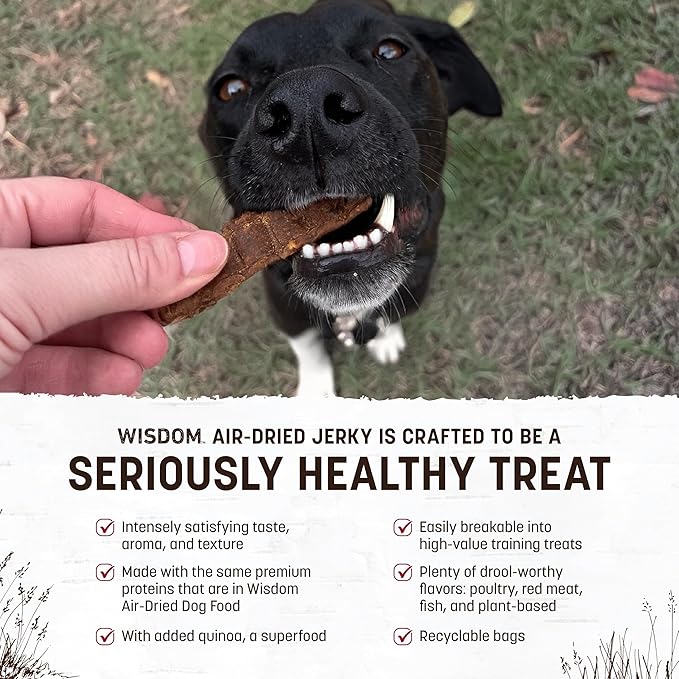 Earth Animal Wisdom Air Dried Jerky - From the Land Recipe Premium Natural Red Meat Jerky Strips Dog Treats - 3 Pack 4 oz Bag