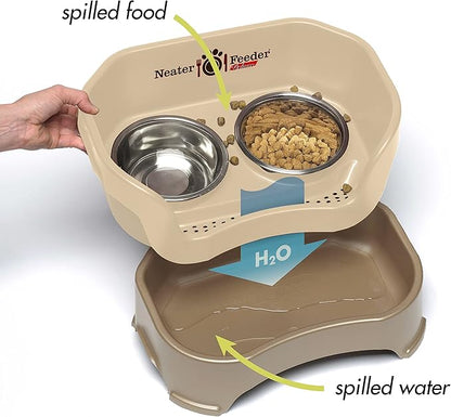 Neater Feeder Deluxe Mess-Proof Elevated Dog Bowls for Large Dogs (40+ lbs), 2 Height Adjustable (14.5” & 17.5”) No-Spill Raised Dog Bowl Stand, Stainless Steel Food Bowl Set, Made in USA, Cappuccino