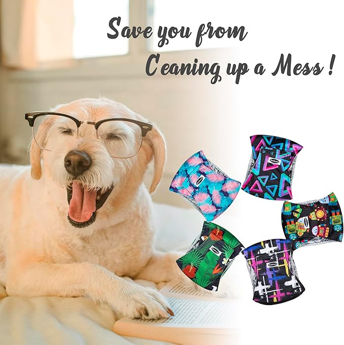 Tuiskusa Male Dog Diapers, 5 Pack, Medium, Colorful, Male Dogs, Dog Incontinence Protectors