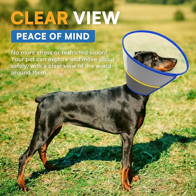 Queenmore Dog Cones for Large Dogs Soft Pet Recovery Collar After Surgery, Adjustable Dog Neck Cone Surgical Elizabeth E-Collar Prevent Biting and Stop Licking Wound, Blue XL