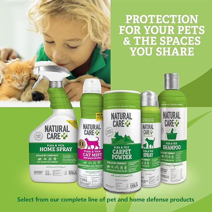 Natural Care Flea and Tick Carpet Powder, Flea & Tick Treatment for Rugs, Carpet, and Pet Bedding, Pet Essential, Pest Prevention, 8.1 oz Canister (Pack of 4)