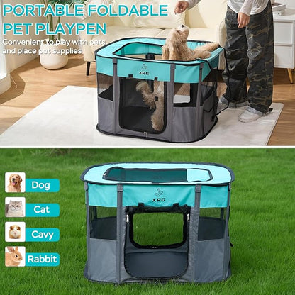 Portable Foldable Pet Playpen Collapsible Crates Kennel Playpen for Dog cat and Rabbit &Travel playpen Outdoor or Indoor (Medium（31.5" L x 23.6" W x 21.7" H）, Brown)